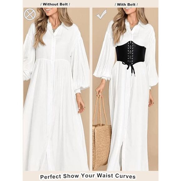 Wide Lace-Up Elastic Waist Tied Black Corset Belt NEW - Picture 9 of 17